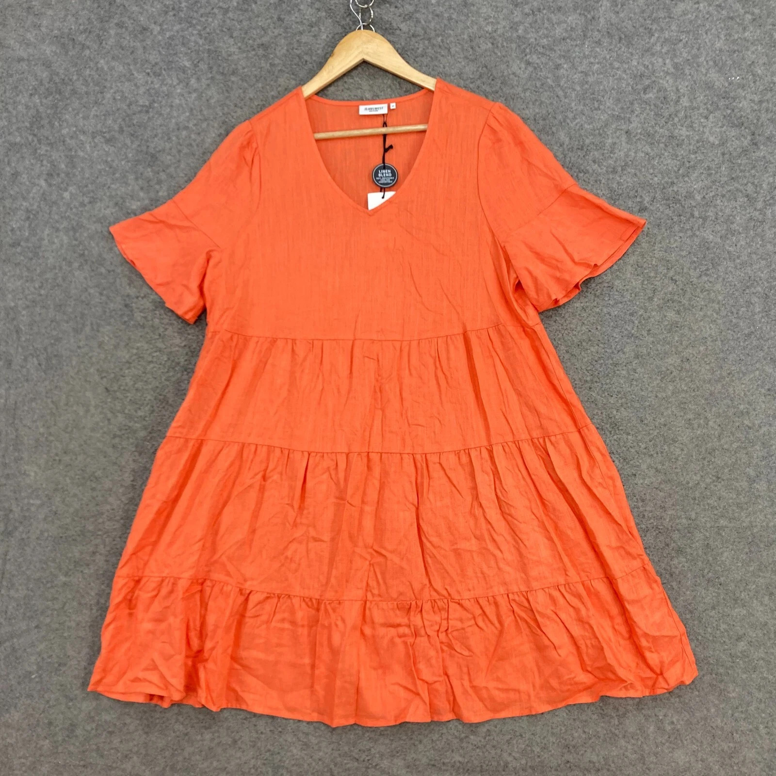 NEW Jeanswest Dress Womens 12 Orange Linen Blend Short Sleeve V-Neck 34733 | eBay AU