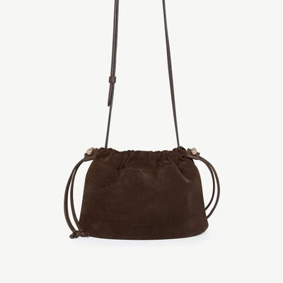 Charlotte Drawstring - Chocolate Suede | Strathberry