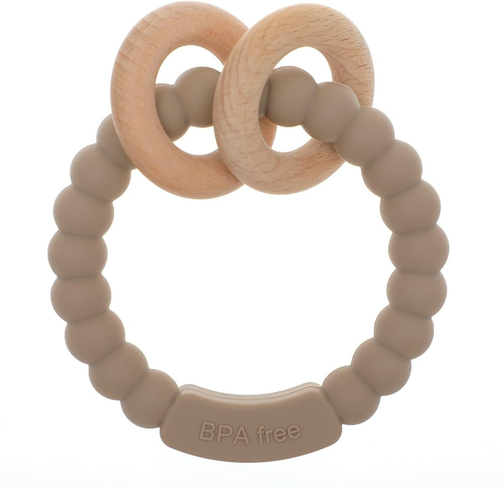 Dirbabi Baby Teether, One Piece Design Silicone & Beech Teething Ring Toy for Babies, BPA Free (S... | Amazon (US)