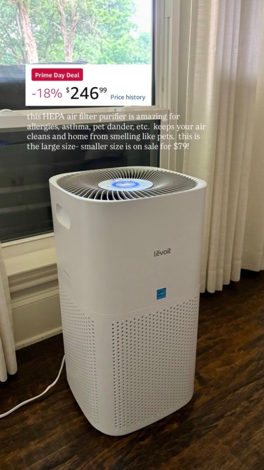 This Levoit air purifier has been a game changer in our home!  Great for allergies, asthma, and pet dander!  Improve your air quality and keep pet odors out.  This is the large size and works for our entire house and is currently on sale for Amazon’s prime day deals!  Also linking a smaller option on sale for $79!

#LTKHome #LTKSaleAlert #LTKdayinmylife