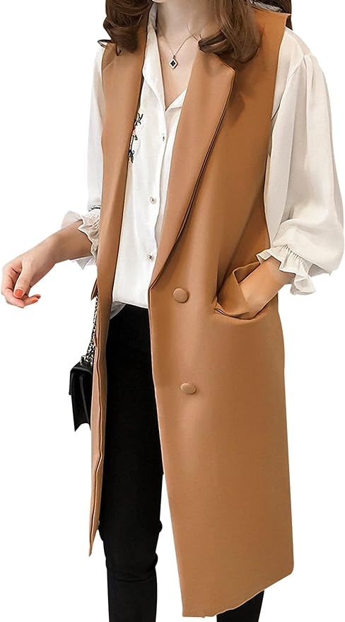 Arssm Womens Sleeveless Long Vest Open Front Duster Vest Blazer Jacket | Amazon (US)