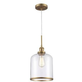 Bel Air Lighting Dorina 1-Light Antique Gold Mason Jar Hanging Mini Kitchen Pendant Light with Clear | The Home Depot