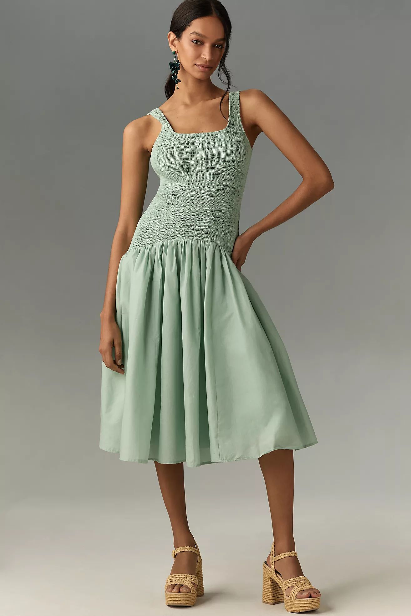 Hutch Sleeveless Smocked Drop-Waist Midi Dress | Anthropologie (US)