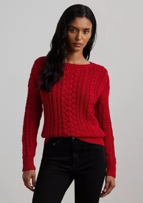 Lauren Ralph Lauren Women's Cable Knit Cotton Blend Sweater, Red, Medium | Belk
