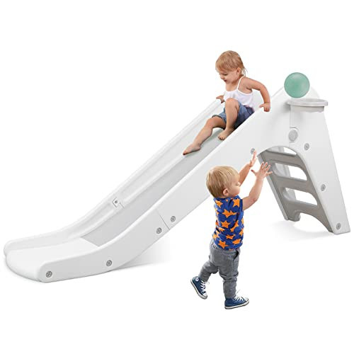 Arlopu Freestanding Kids Slide, Toddler Slide Climber with Basketball Hoop & Ball, Baby Playset w/Long Slope, for Boys and Girls Birthday, Sturdy Playground Toy for Indoor Outdoor (Grey White) | Amazon (US)