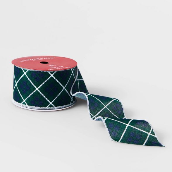 2.5" Plaid Ribbon Green & Blue 21ft - Wondershop™ | Target
