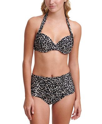 Animal-Print Underwire Pleated Convertible Bikini Top & Pleated High-Waist Bikini Bottoms | Macys (US)