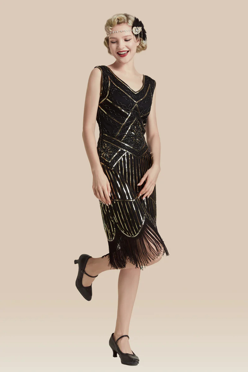 Shop 1920s Dresses - Beaded Sequin Fringe Prom Dress | BABEYOND | BABEYOND