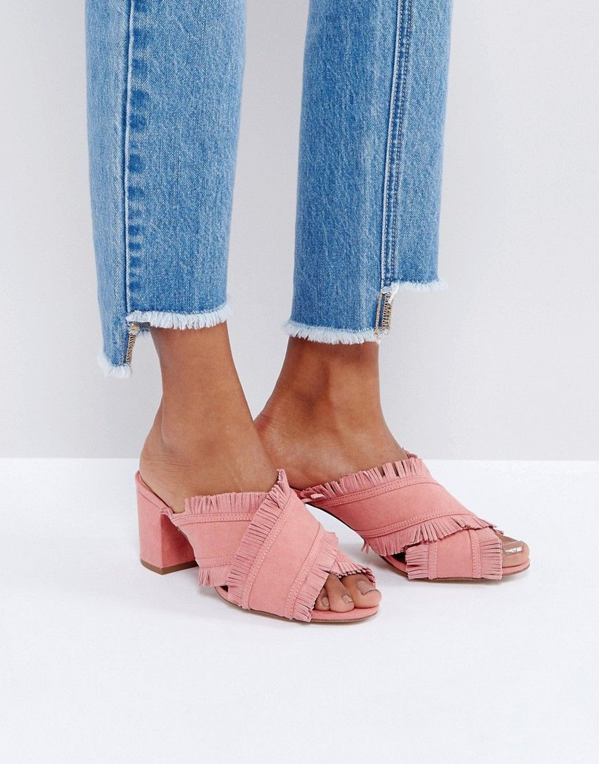 Mango Suede Fringe Mules - Pink | ASOS US