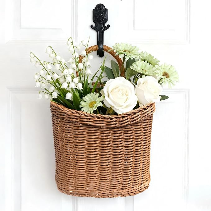 Woven Hanging Wicker Basket for Front Door, Handmade Rattan Hanging Wall Baskets for Garden Farmh... | Amazon (US)