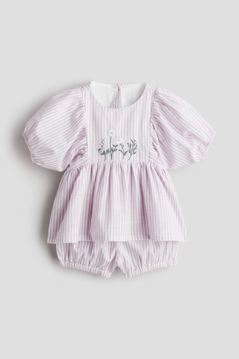 2-piece Patterned Muslin Set - Light dusty purple/striped - Kids | H&M US | H&M (US + CA)