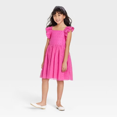 Girls' Eyelet Flutter Sleeve Tulle Dress - Cat & Jack™ | Target