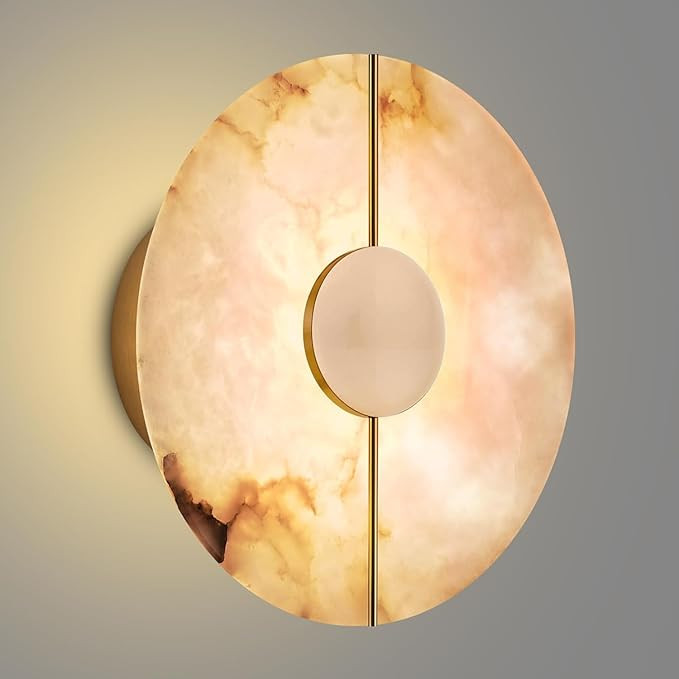 White Alabaster Wall Sconce Brass Natural Marble Wall Sconce Vintage Gold Round Store Modern LED ... | Amazon (US)