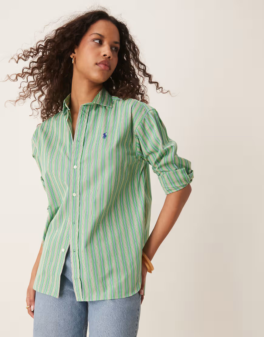 Polo Ralph Lauren icon logo stripe shirt in green and yellow | ASOS (Global)