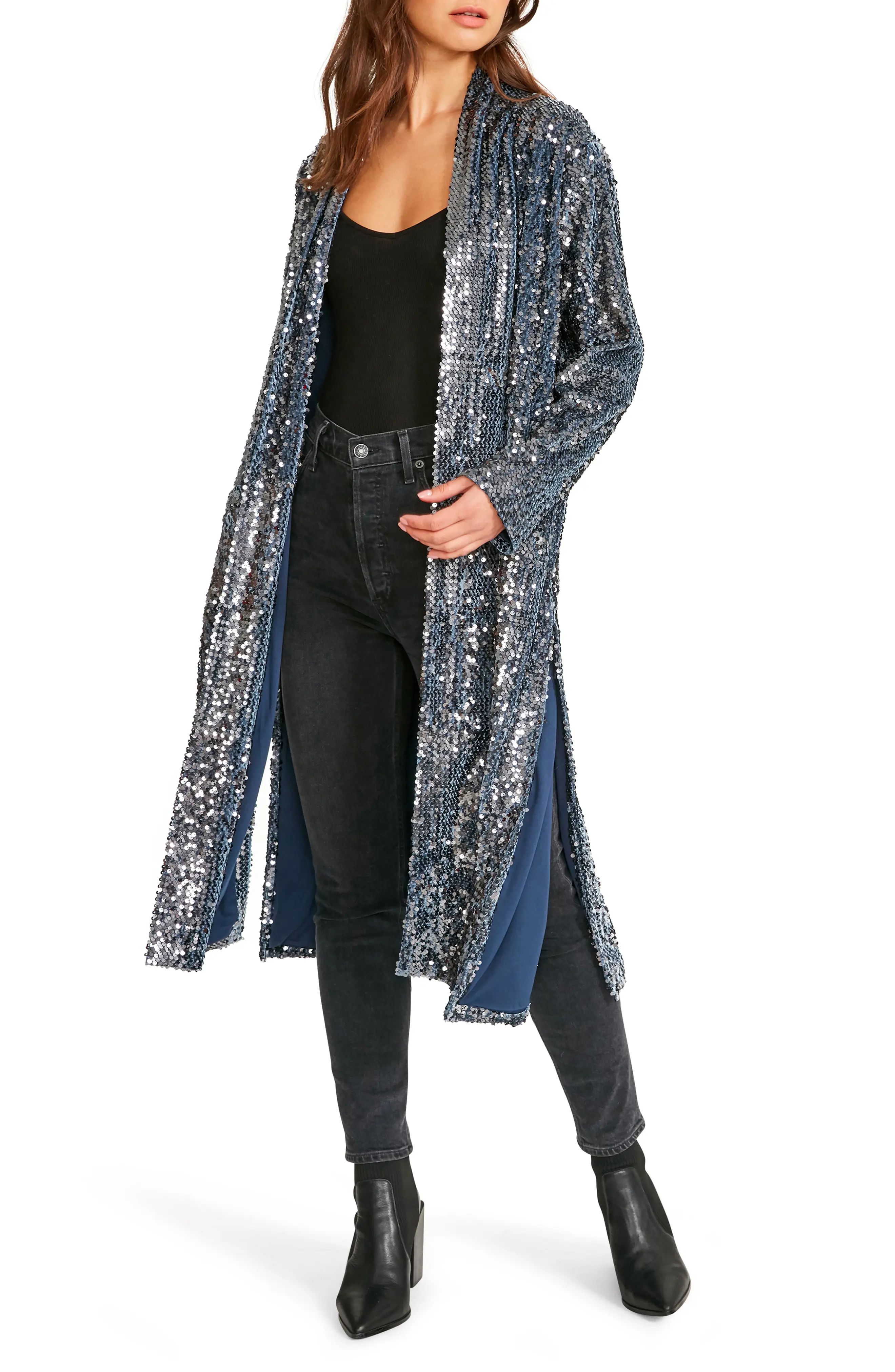 BB Dakota by Steve Madden Hat Trick Sequin Duster Jacket, Size X-Small in Thunderstorm at Nordstrom | Nordstrom