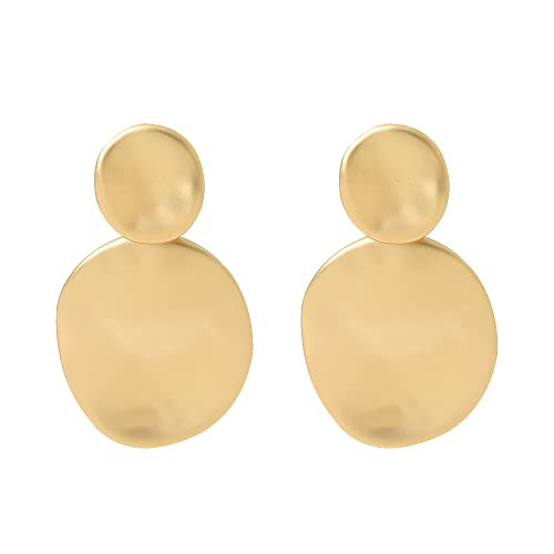 Matte Gold Small Hammered Disc Earrings Minimalist Geometric Dangle Earrings for Women | Amazon (US)