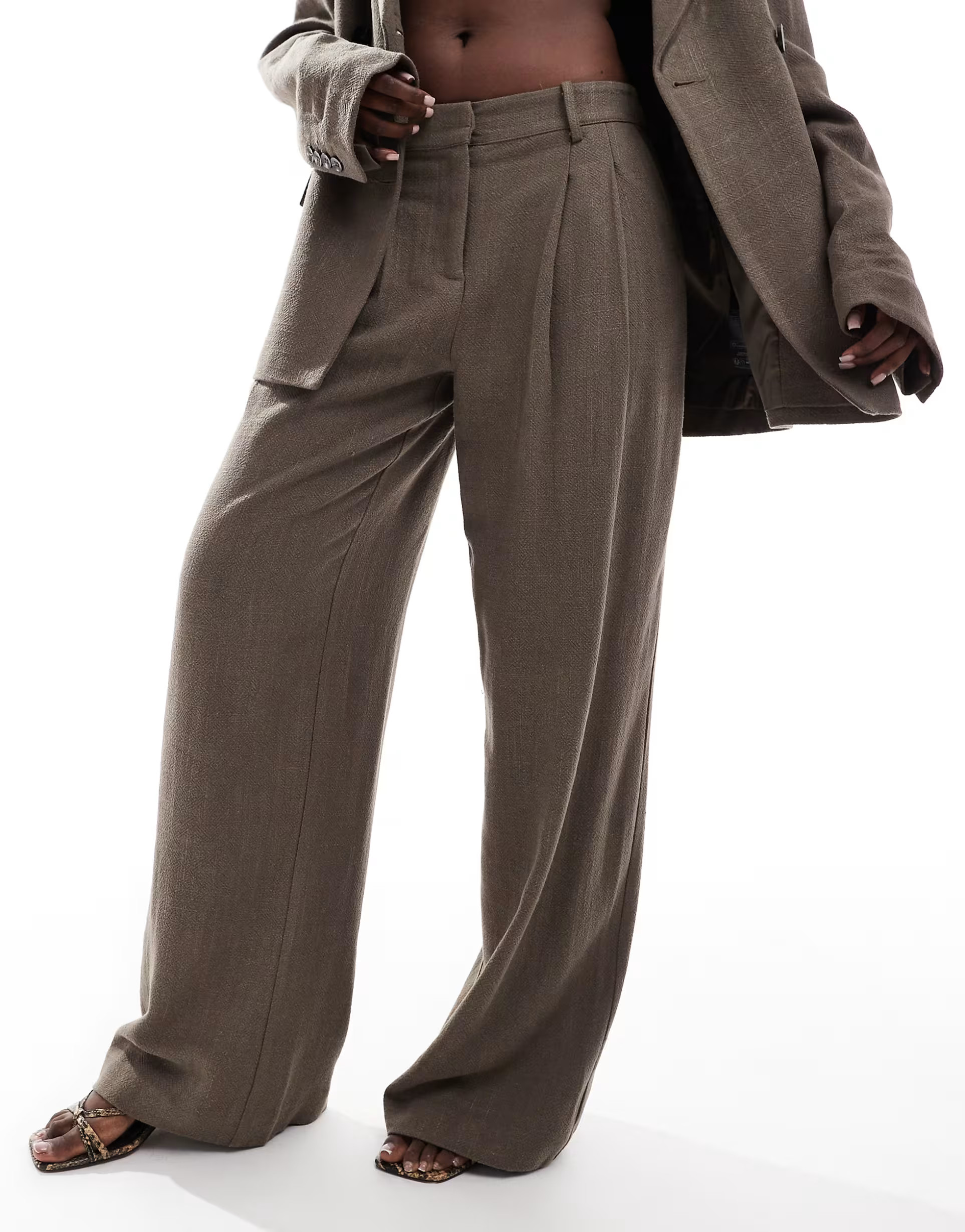 NA-KD wide leg pants in brown - part of a set | ASOS (Global)