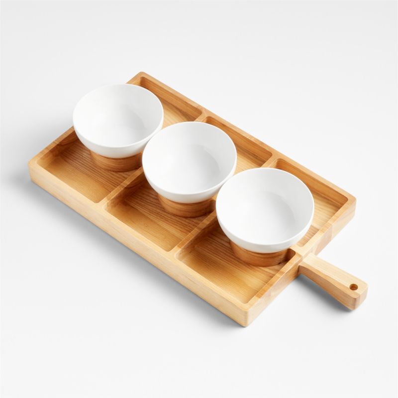 Carson Small Sectioned Ash Wood Serving Board with Bistro Bowls 4-Piece Serveware Set | Crate & B... | Crate & Barrel