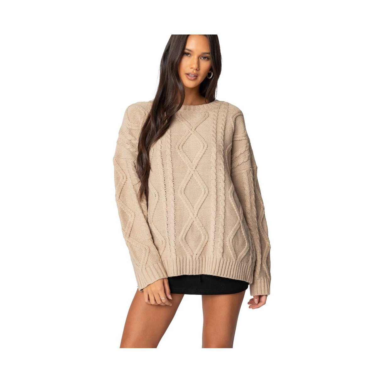 Edikted Women's Kennedy oversized cable knit sweater - Beige | Macy's