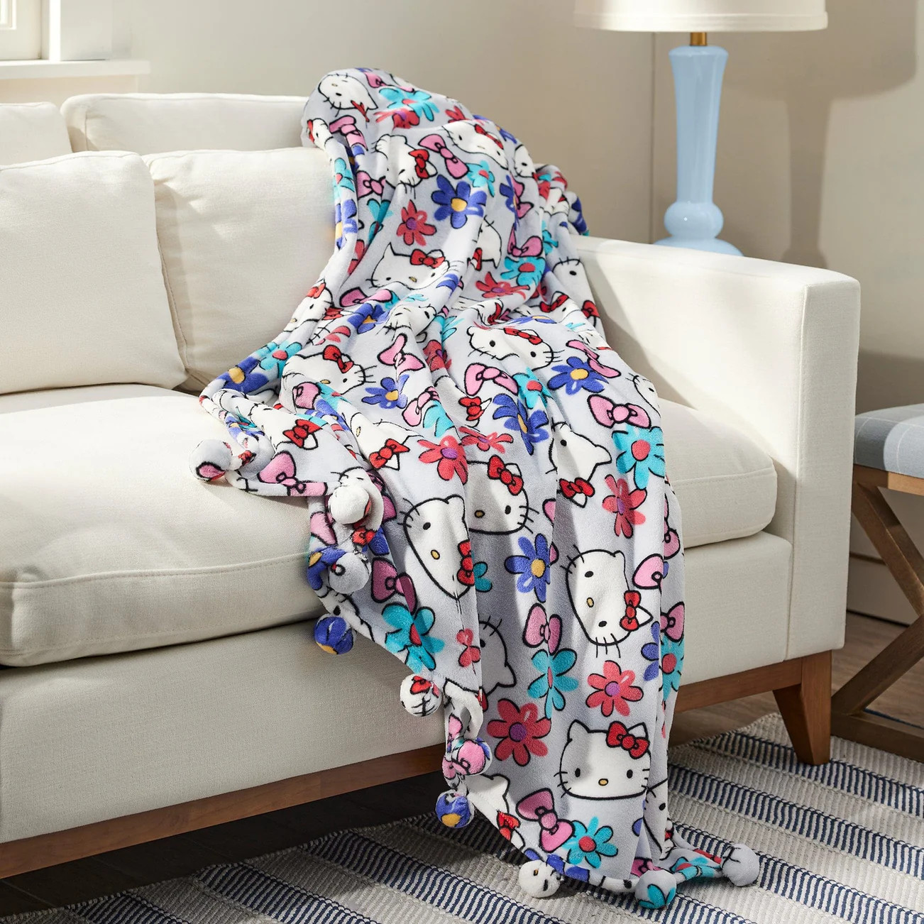 Hello Kitty® Plush Throw Blanket with Pom-Poms | Vera Bradley
