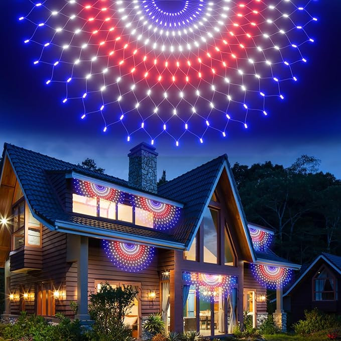 Leisure world 3 Pack 150 LED American Flag Banner Lights,Super Bright USA Half Fan Flag String Li... | Amazon (US)