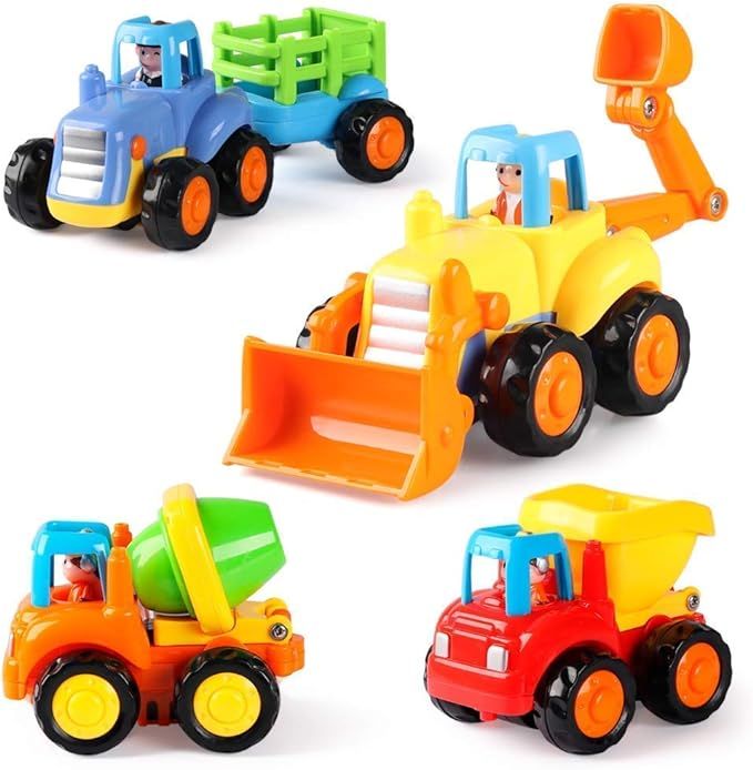 Coogam 4 Pack Friction Powered Cars Construction Vehicles Toy Set Cartoon Push and Go Car Tractor... | Amazon (US)