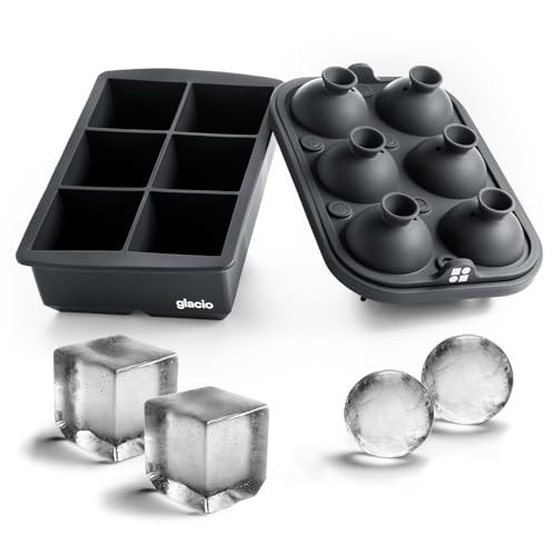 Glacio Ice Cube Molds – Large Silicone Ice & Sphere Mold Combo with Built-In Easy-Fill Funnel 2-Inch Round & Square Whiskey Ice Molds for Cocktails & Bourbon | Amazon (US)