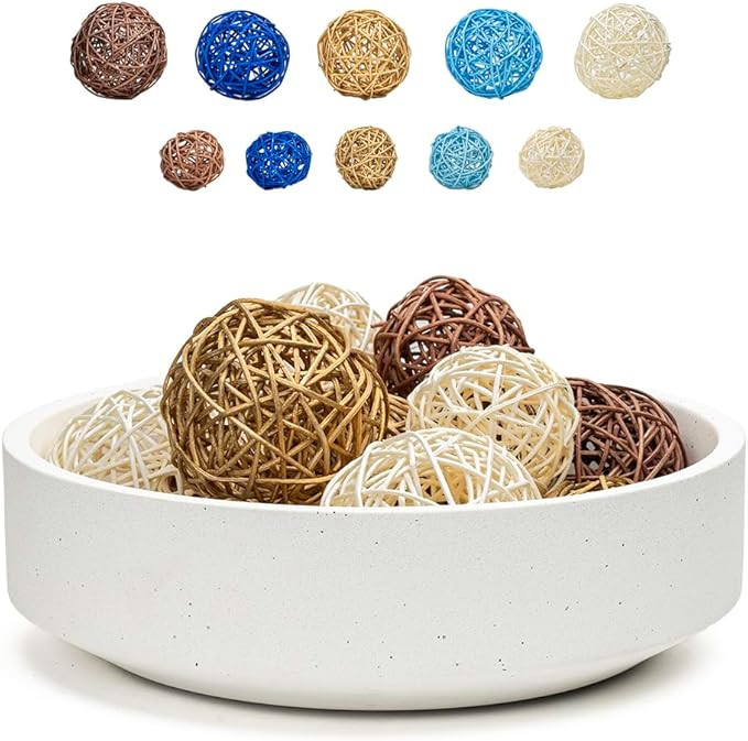 VELOVA Large White Concrete Decorative Bowl with 24 Decorative Balls, Fruit Key Holder Bowls Boho... | Amazon (US)