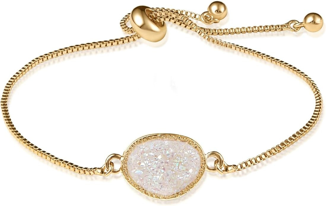 Humble Chic NY Simulated Druzy Chain Bracelet for Women - Boho Stackable Adjustable Bolo Slider B... | Amazon (US)