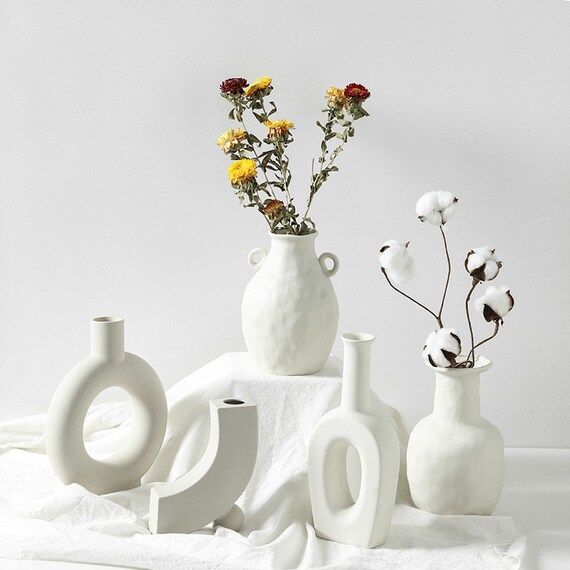 9 Unique White Ceramic Vase, Minimalist White Vases, Ceramic Vases for Flowers, Home Decor, White... | Etsy (US)