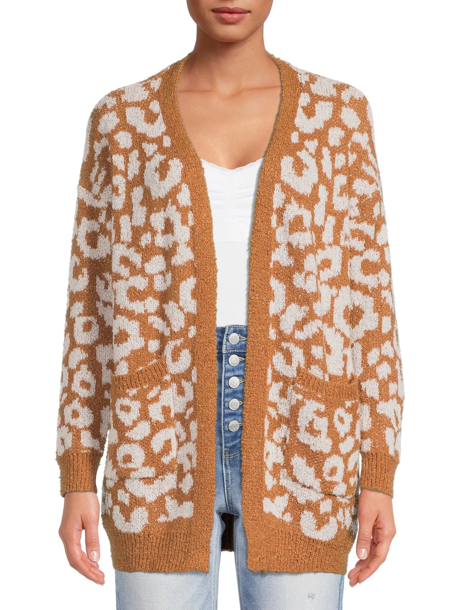 Dreamers by Debut Womens Cheetah Cardigan Long Sleeve Sweater - Walmart.com | Walmart (US)