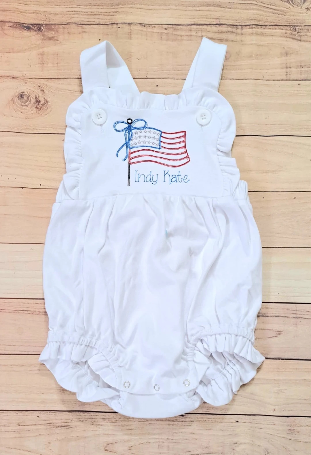 Fourth of July Bow Patriotic America Flag Red White Blue Ruffle Sunsuit - Etsy | Etsy (US)