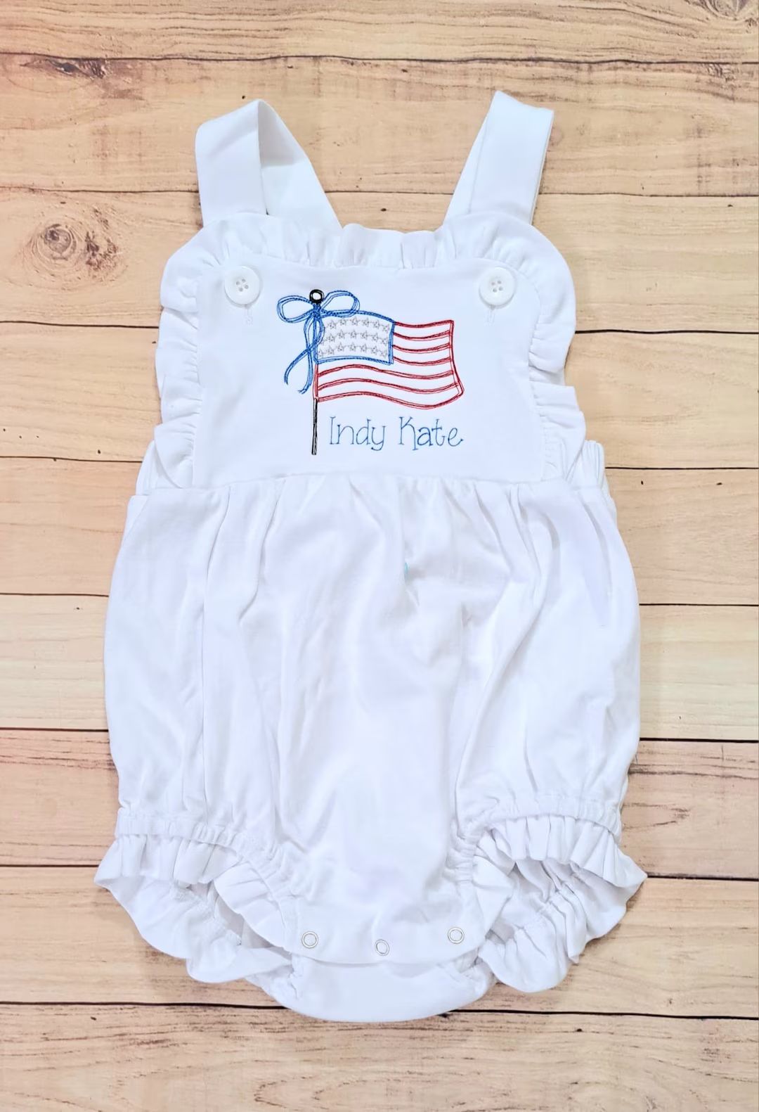 Fourth of July Bow Patriotic America Flag Red White Blue Ruffle Sunsuit - Etsy | Etsy (US)
