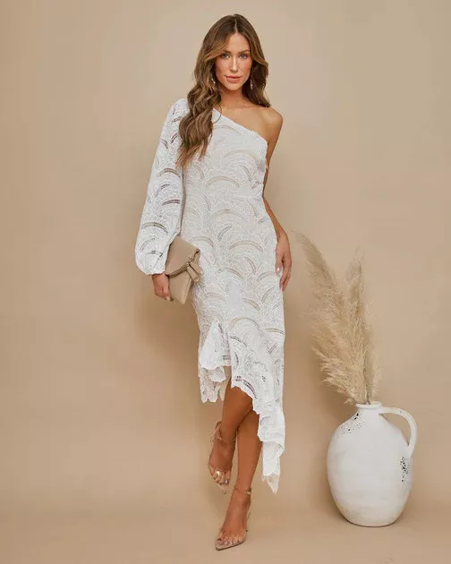 White crochet store one shoulder dress