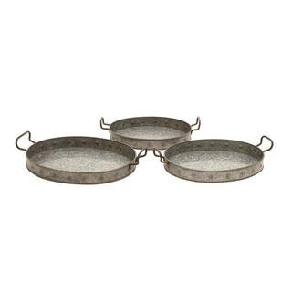 Gray Metal Galvanized Decorative Tray with Rust Handles (Set of 3) | The Home Depot