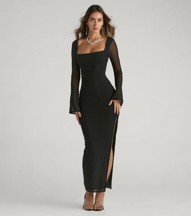 Becka Formal Mesh High Slit Long Dress | Windsor Stores
