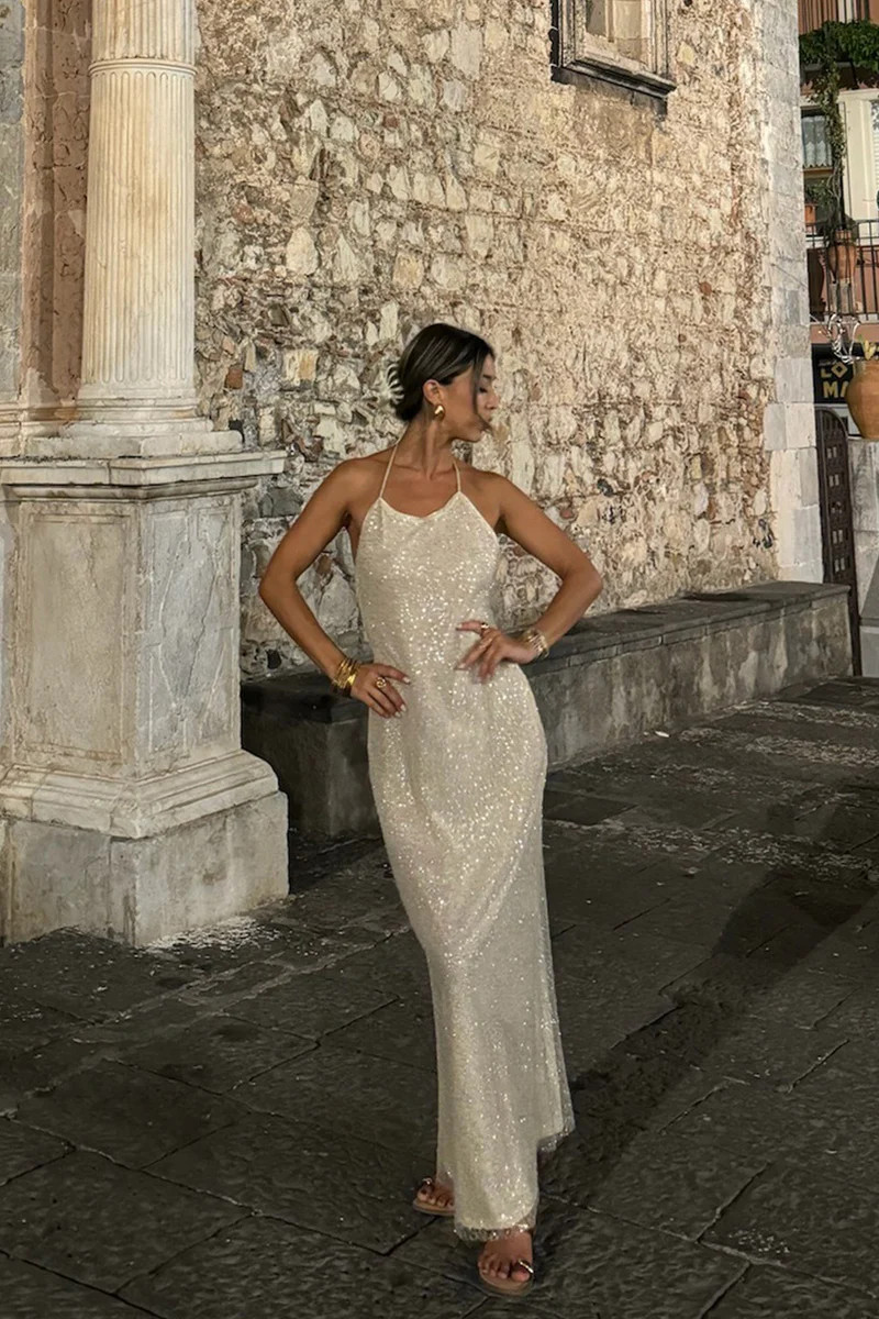 Serafino Gold Embellished Maxi Dress | 12th Tribe