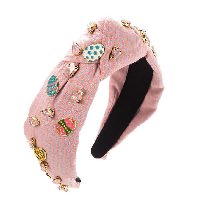 Easter Headband for Women Girls, Easter Eggs Rhinestone Headband Fashion Plaid Top Knot Hairband,... | Amazon (US)