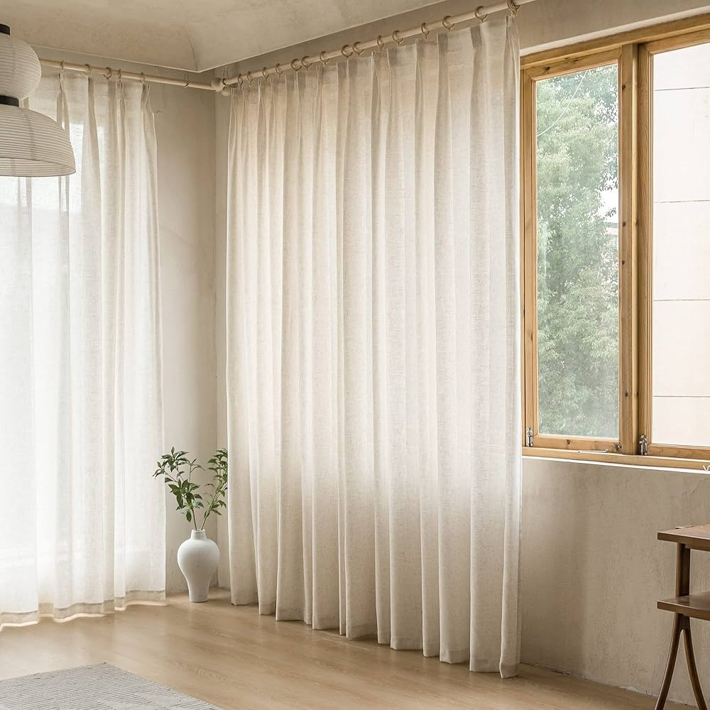 MAIHER Faux Linen Pinch Pleated Drapes for Living Room, Light Filtering Curtain Panels 96 Inches Lon | Amazon (US)
