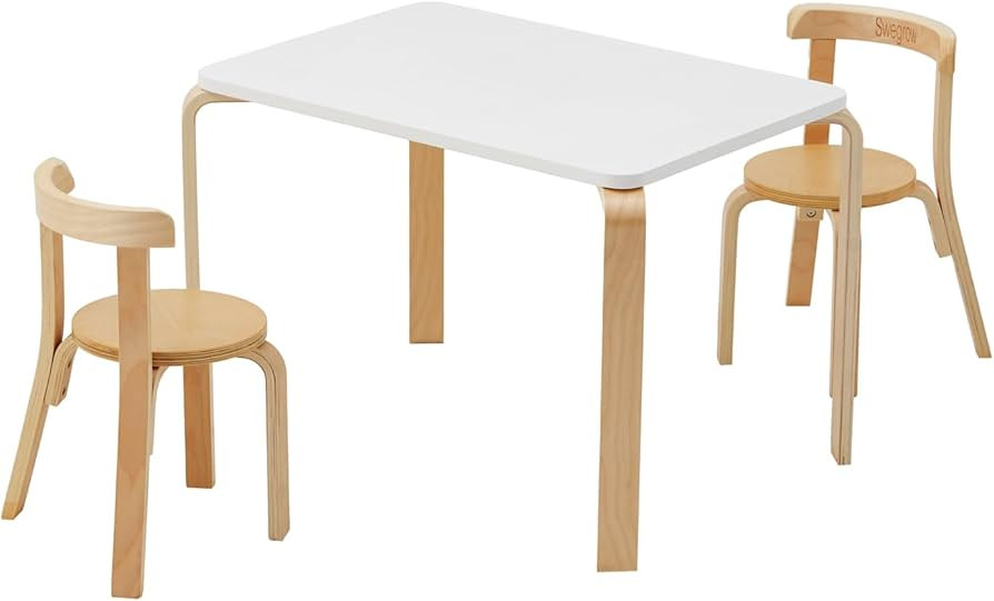 Swegrow Kids Table and 2 Chairs Set, Wooden Table and Chairs for Kids & Toddler，Kid Wooden Furn... | Amazon (US)