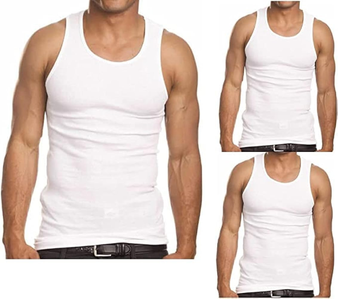 Olura 3 Packs Mens 100% Cotton Tank Top White/Black/Gary A-Shirt Undershirt | Amazon (US)