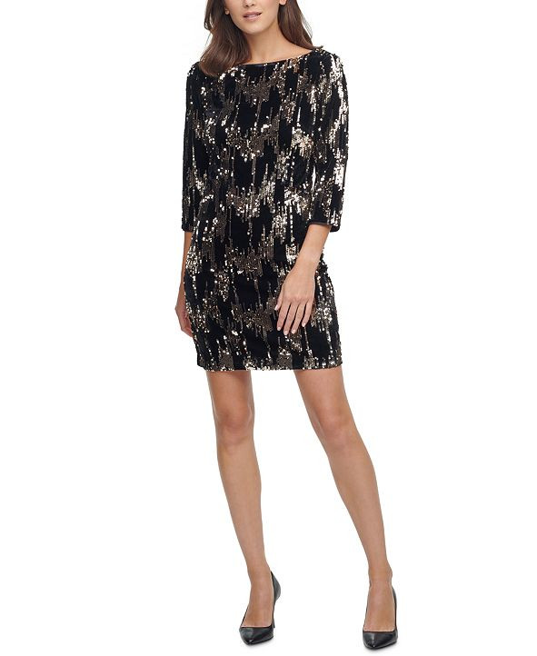 Velvet Sequined Shift Dress | Macys (US)