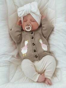 SHEIN Newborn Baby Girl Cute Cartoon Pattern Knitted Cardigan, Versatile For Autumn/Winter | SHEIN