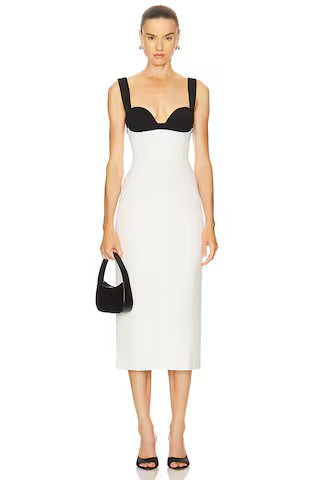 Camila Coelho Evangelina Midi Dress in Black & White from Revolve.com | Revolve Clothing (Global)