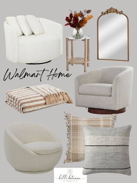 Walmart Home finds: antique mirror, swivel chairs, throw pillows, throw blankets, accent table and decor. Neutral home decor 

#LTKSeasonal #LTKhome #LTKFind