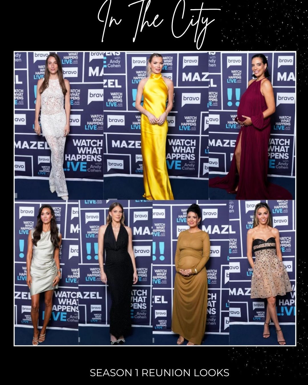 In The City Season 1 Reunion Looks / Photo: BravoTV / Danielle Olivera’s Dress is by Naked Wardrobe / Georgina Feezli’s Dress is  by Elie Saab