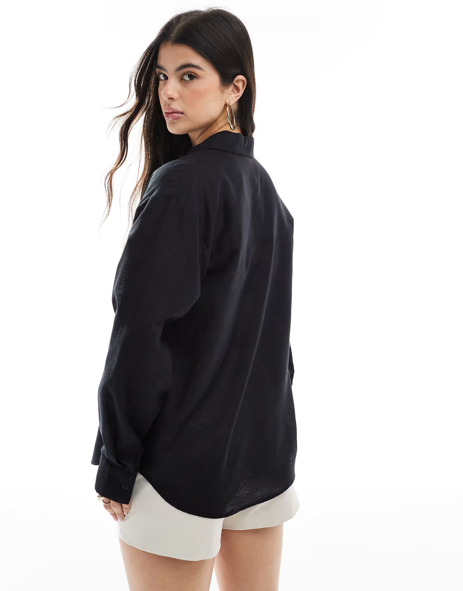 ASOS DESIGN linen blend shirt in black | ASOS (Global)