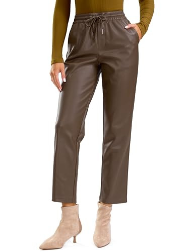 SANTINY Women's Faux Leather Pants High Waisted Straight Leg Cropped Ankle Trousers Vegan Matte P... | Amazon (US)