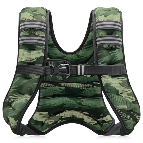 ZELUS Weighted Vest, 6lb/8lb/12lb/16lb/20lb/25lb/30lb Weight Vest for Men Women with Storage Pocket & Reflective Strips for Workout Strength Training Running Muscle Building, Forest Green Camo (8 lb) | Amazon (US)
