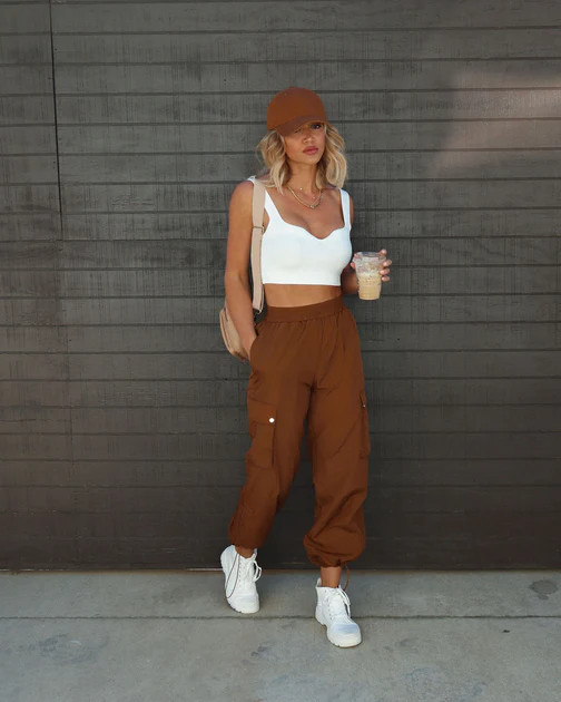 Let's Rewind Cargo Nylon Pants - Chocolate | VICI